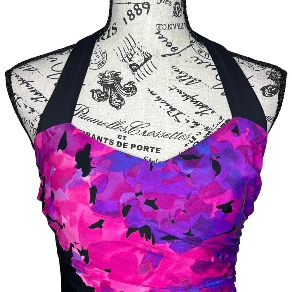 Lands' End Women's Black Pink Purple Floral Print One Piece Athletic Swimsuit 6